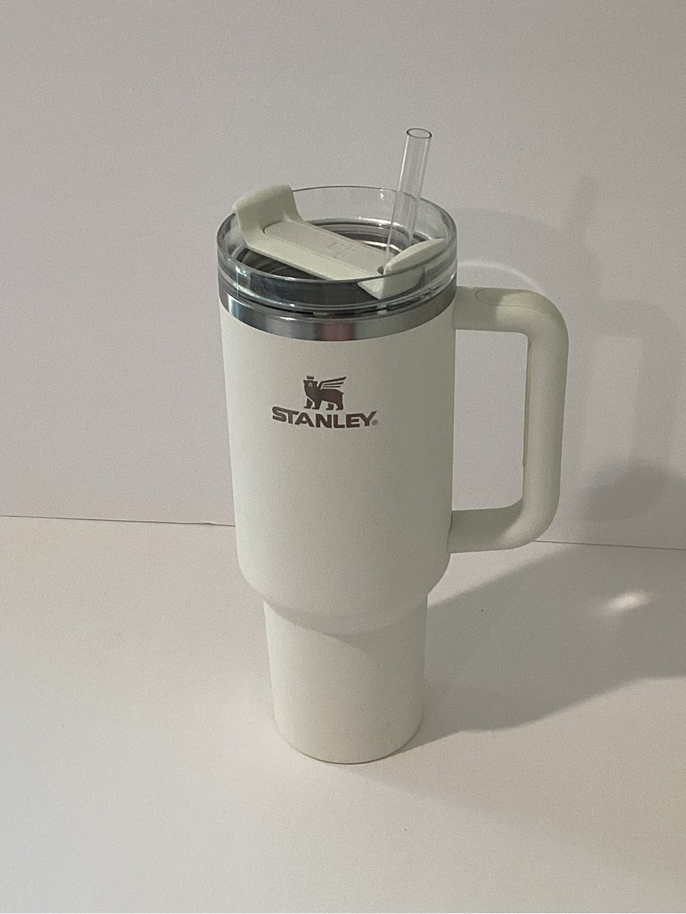 Stanley White Insulated Travel Mug with Handle and Straw